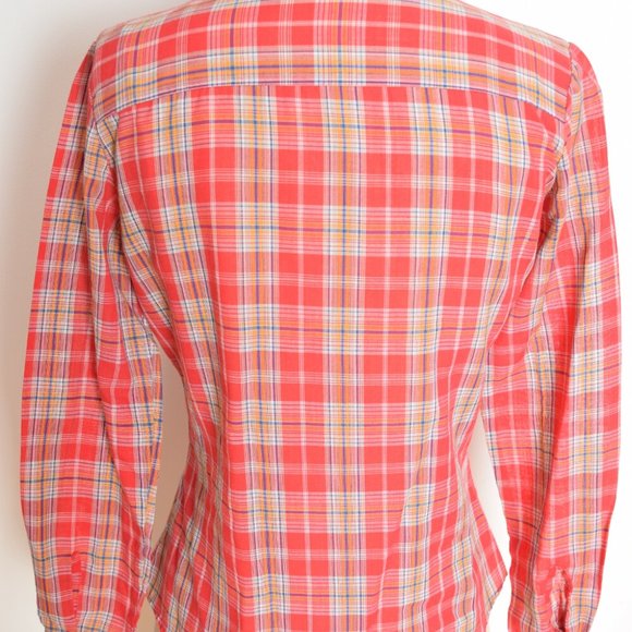 vintage 70s top red plaid print western button up shirt blouse soft thin S - Picture 5 of 6